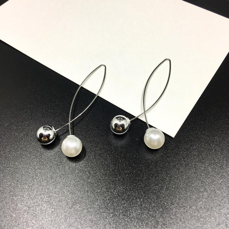 Korean Cross Pearl Fork Long Simple Earrings