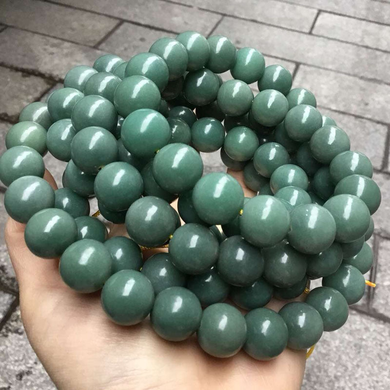 Natural Skin Green Bodhi Root Round Beads Dark Emerald Buddha Bracelets