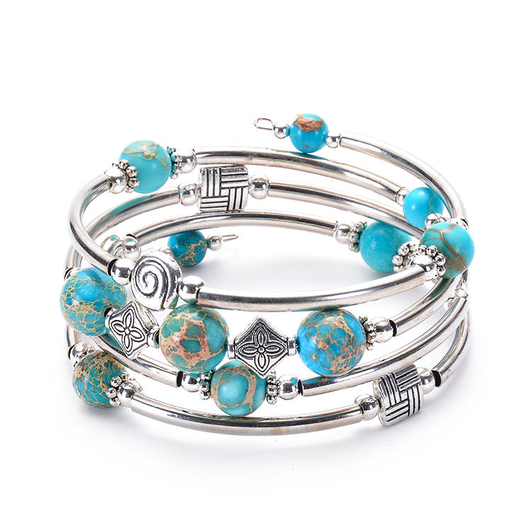 Women's Natural Turquoise Winding Volcanic Rock Blue Bracelets