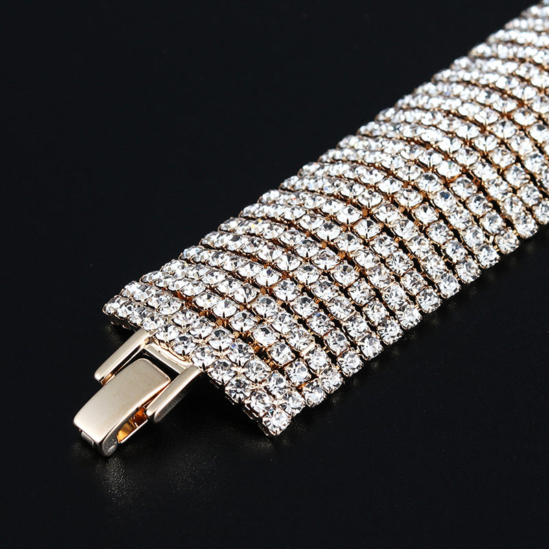 Trendy Fashion Full Diamond Popular Rhinestone Wide Exquisite Bracelet