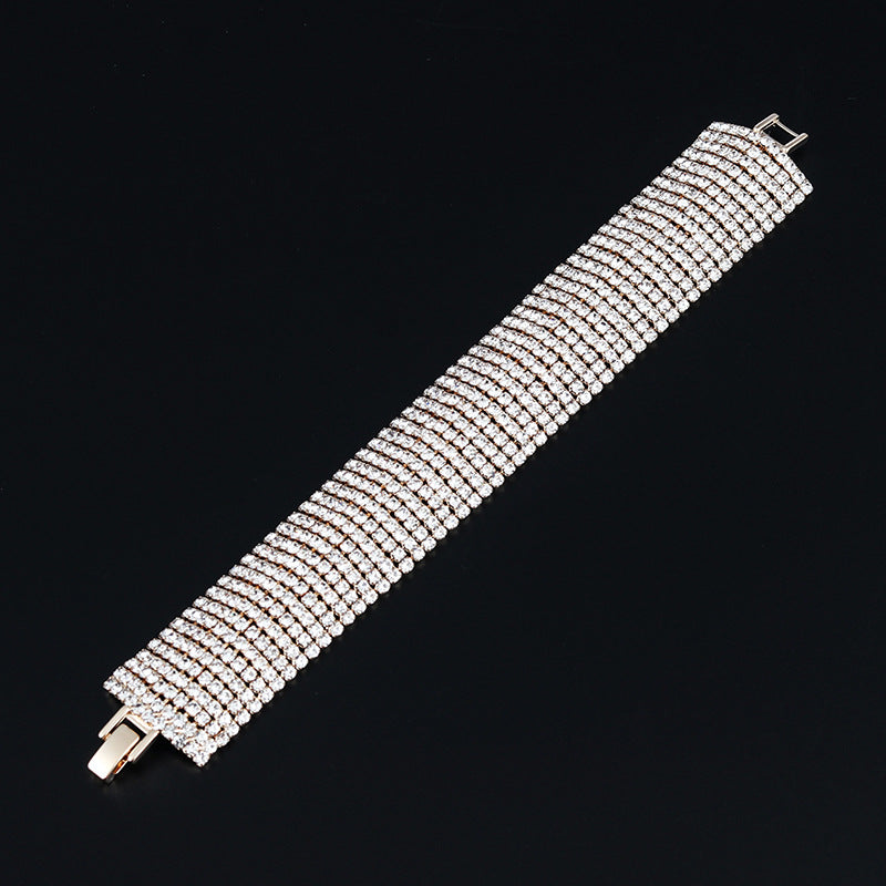 Trendy Fashion Full Diamond Popular Rhinestone Wide Exquisite Bracelet