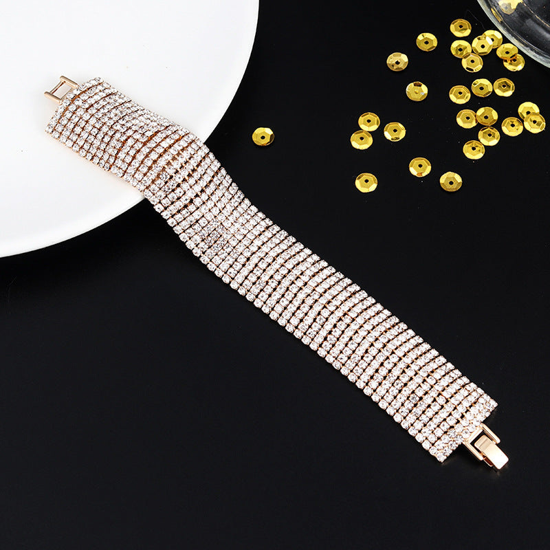 Trendy Fashion Full Diamond Popular Rhinestone Wide Exquisite Bracelet