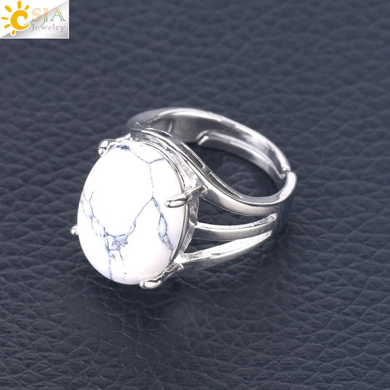 Women's Ornament Oval Natural Stone Crystal Alloy Rings