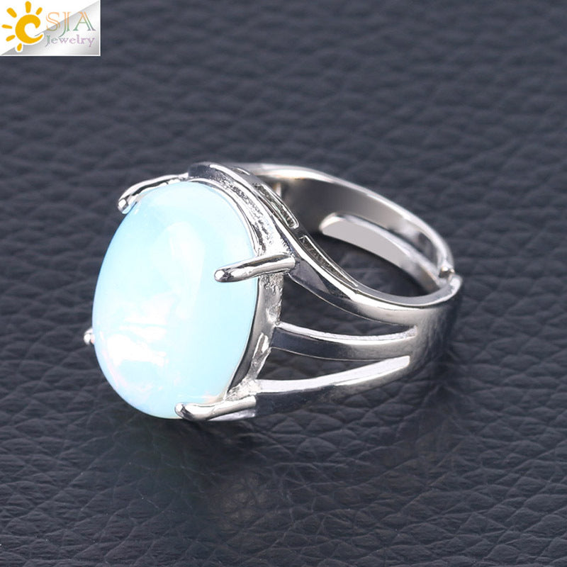 Women's Ornament Oval Natural Stone Crystal Alloy Rings