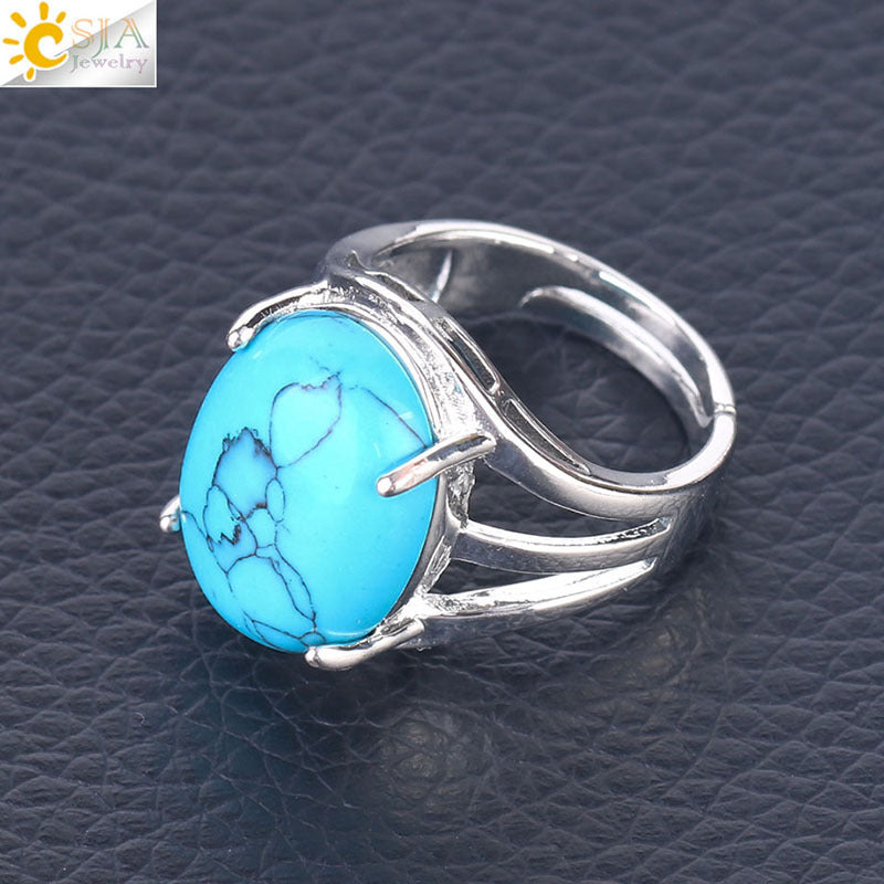 Women's Ornament Oval Natural Stone Crystal Alloy Rings