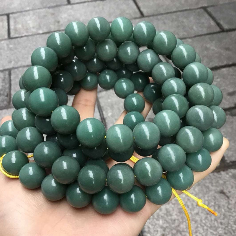 Natural Skin Green Bodhi Root Round Beads Dark Emerald Buddha Bracelets