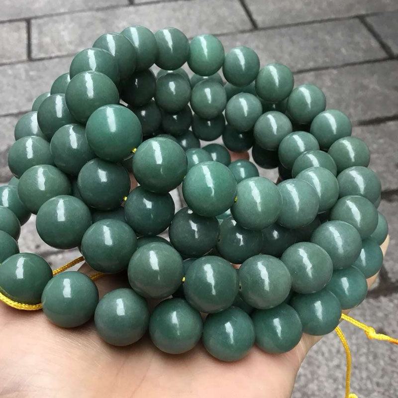 Natural Skin Green Bodhi Root Round Beads Dark Emerald Buddha Bracelets