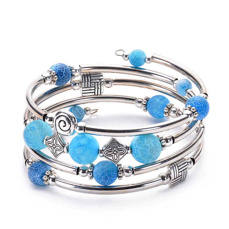 Women's Natural Turquoise Winding Volcanic Rock Blue Bracelets