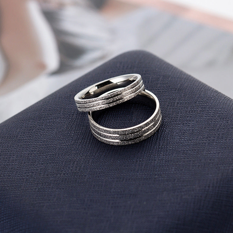 Women's & Men's Stainless Steel Couple Fashion Pearl Yarn Ring