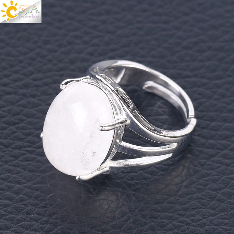 Women's Ornament Oval Natural Stone Crystal Alloy Rings