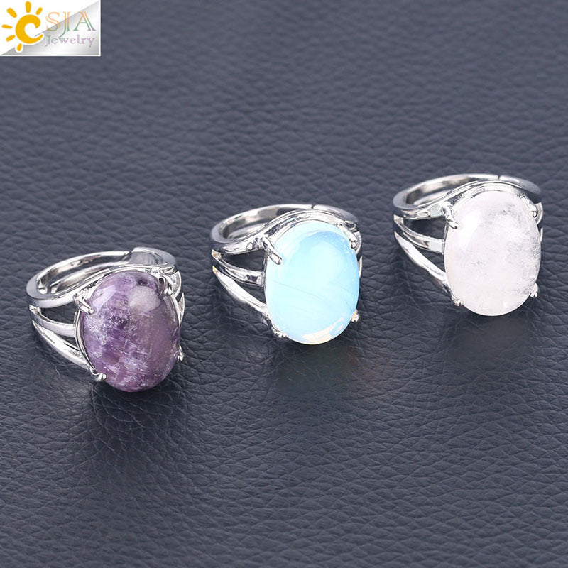 Women's Ornament Oval Natural Stone Crystal Alloy Rings