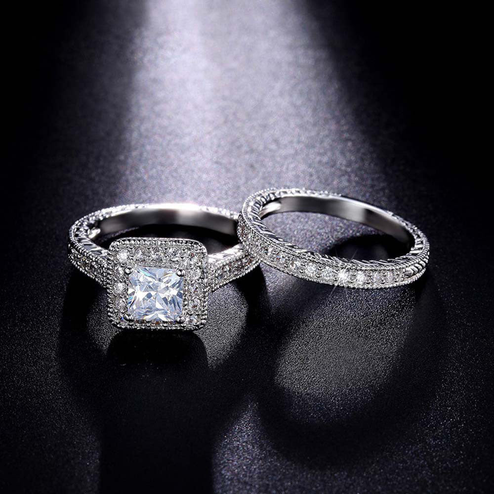 Diamond Fashion Luxury Couple Square Set Rings