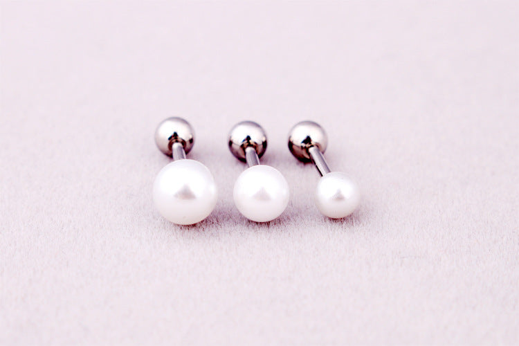 Korean Style Fashion High-grade Pearl Titanium Steel Ear Earrings