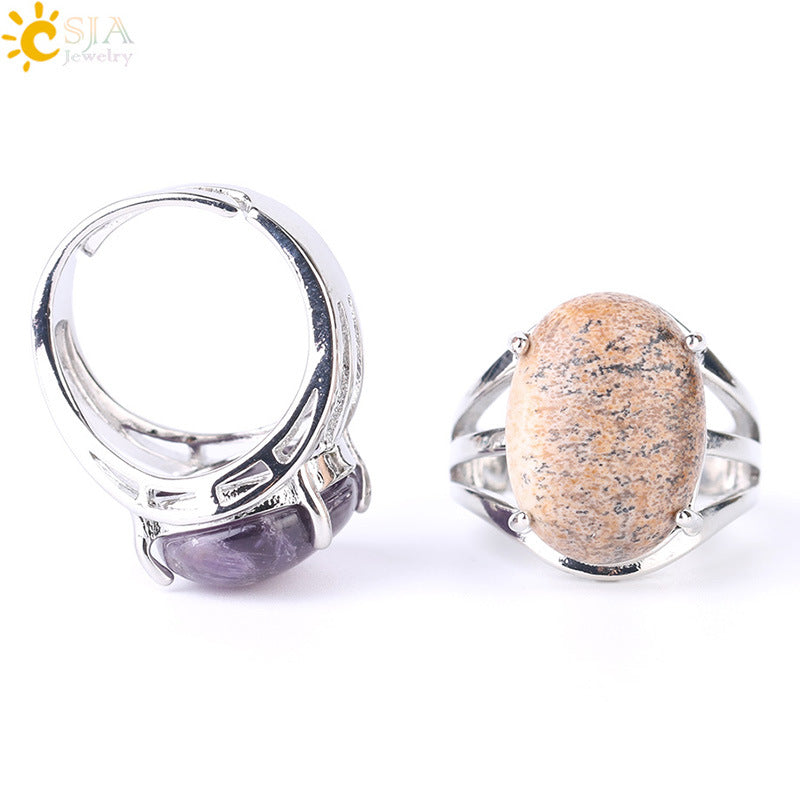 Women's Ornament Oval Natural Stone Crystal Alloy Rings