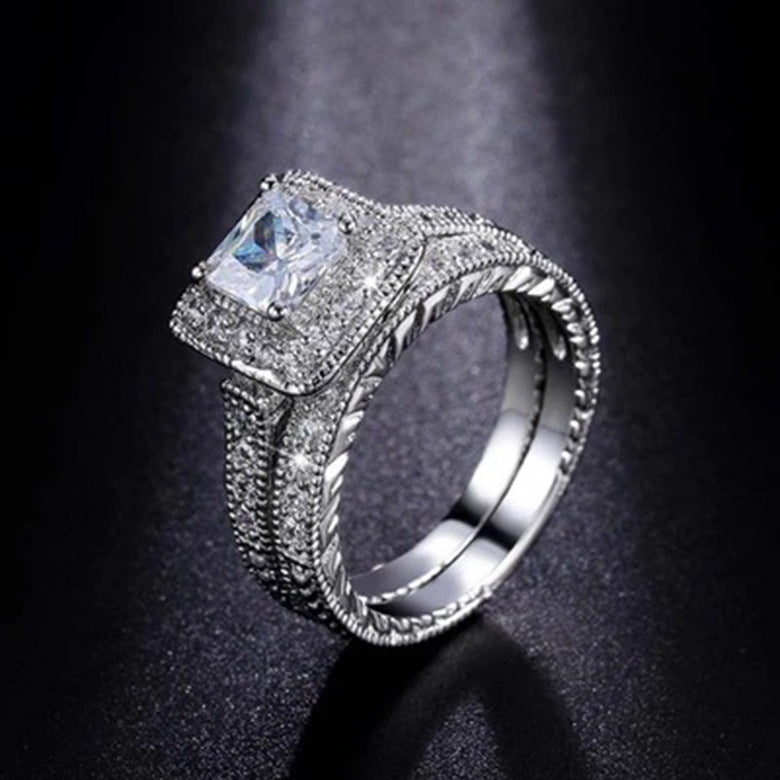 Diamond Fashion Luxury Couple Square Set Rings