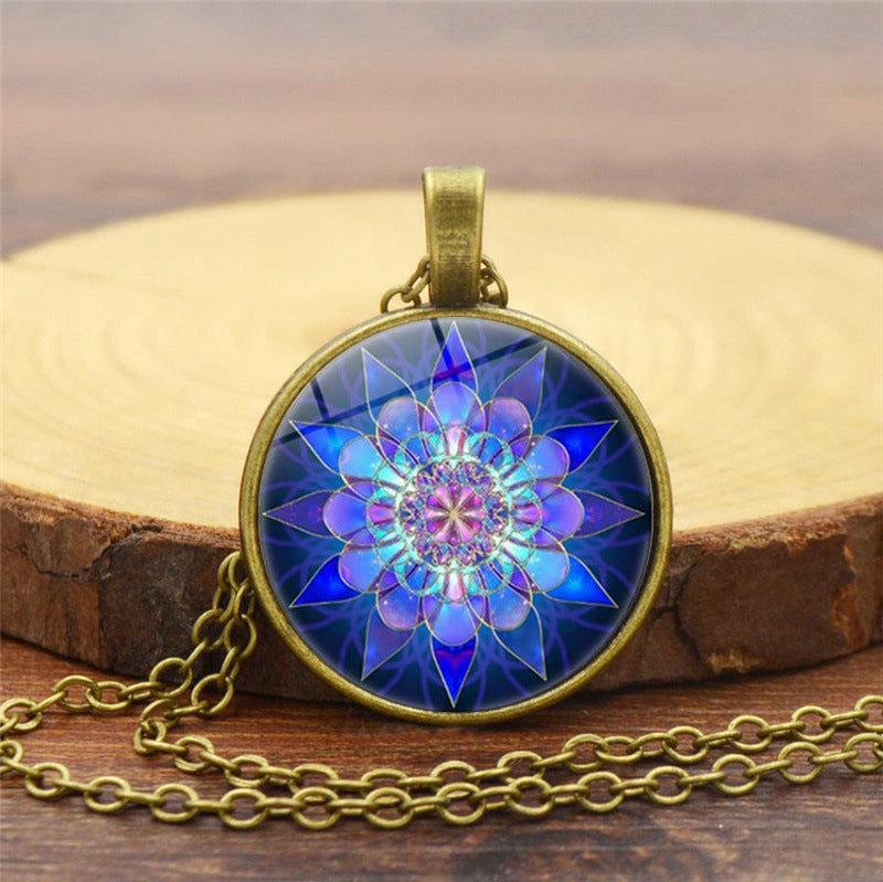 Flowers Time Gem Cabochon Crystal Tassel Necklace