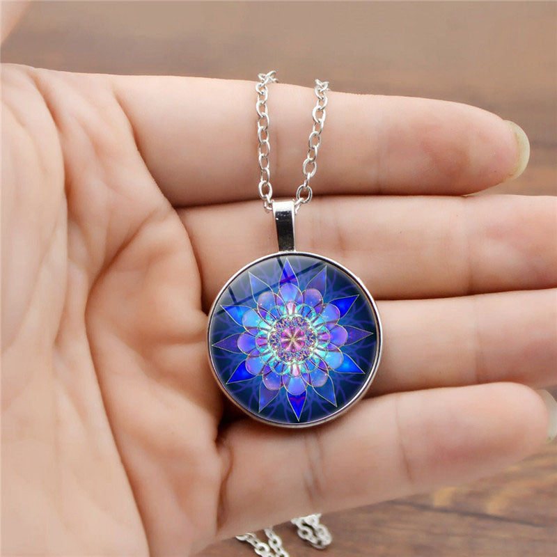 Flowers Time Gem Cabochon Crystal Tassel Necklace