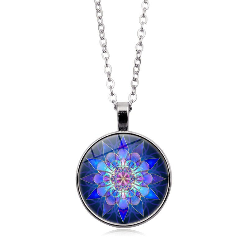 Flowers Time Gem Cabochon Crystal Tassel Necklace