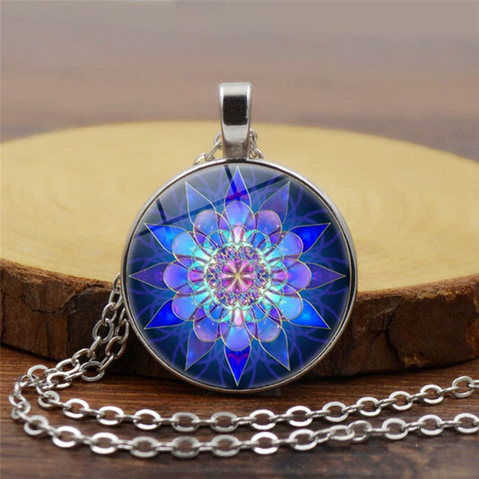 Flowers Time Gem Cabochon Crystal Tassel Necklace