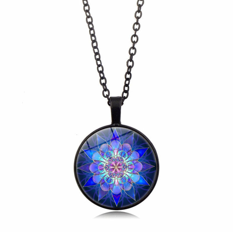 Flowers Time Gem Cabochon Crystal Tassel Necklace