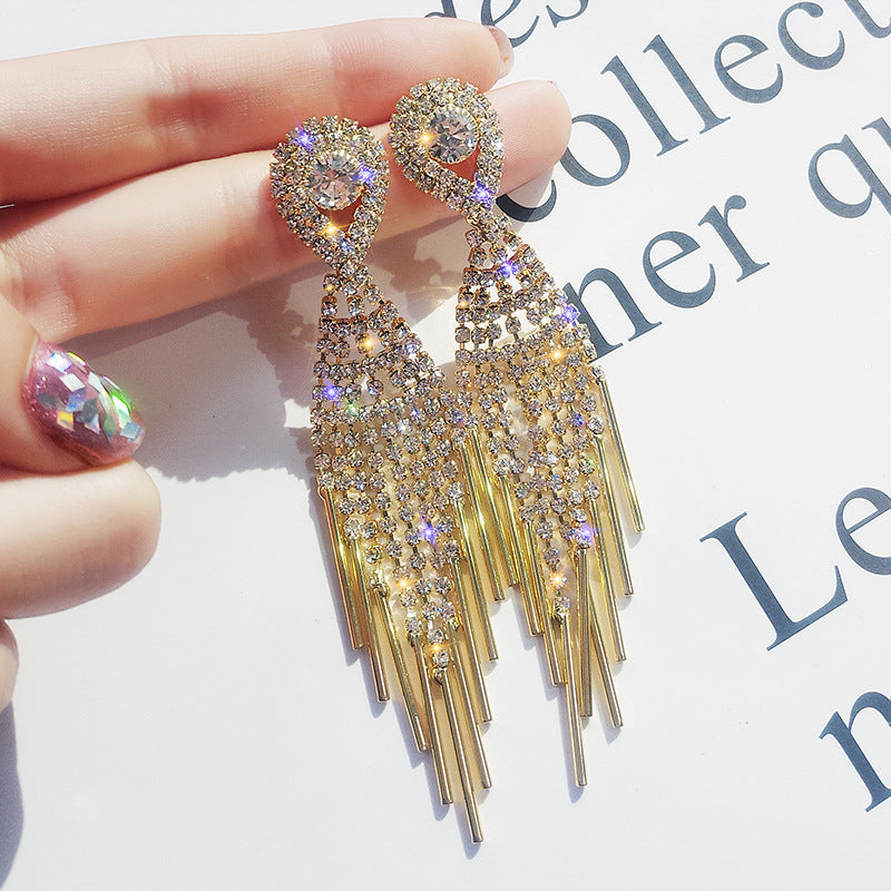 Diamond Tassel Female Temperamental Long Eardrops Earrings