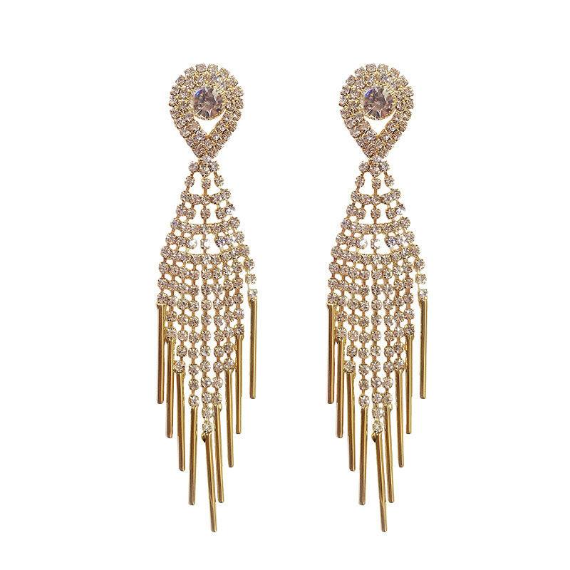 Diamond Tassel Female Temperamental Long Eardrops Earrings