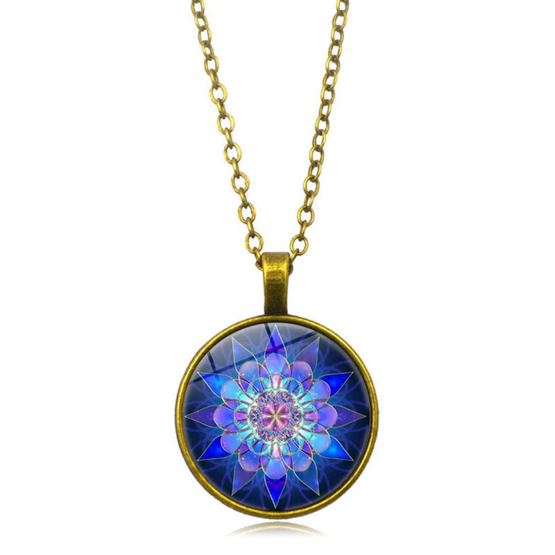 Flowers Time Gem Cabochon Crystal Tassel Necklace