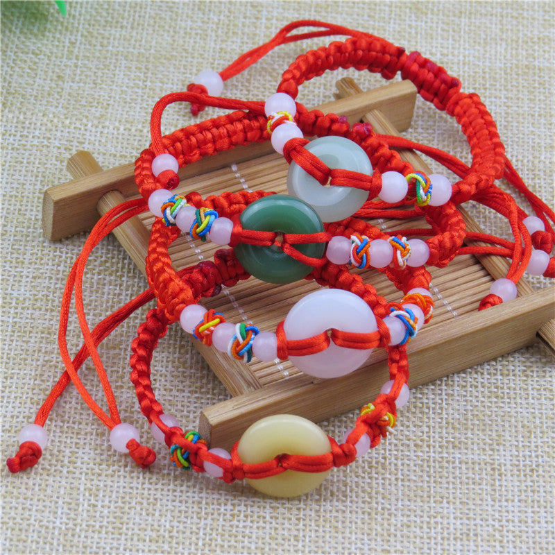 Women's & Men's Jade Goddess Lucky Right Rain Red Rope Gift Bracelets