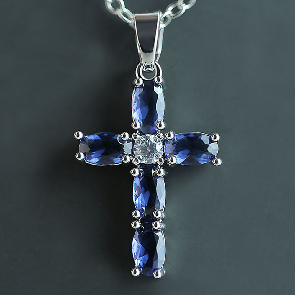 Simple Style Inlaid Blue Oval Zircon With Necklace