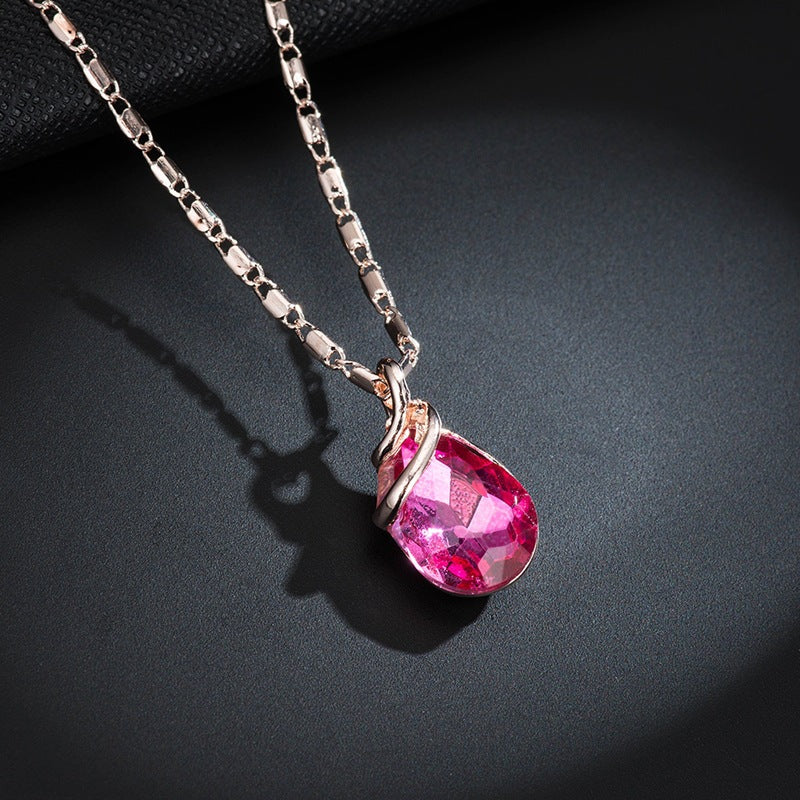 Rose Water Drop Pink Gem Ear Jewelry Set