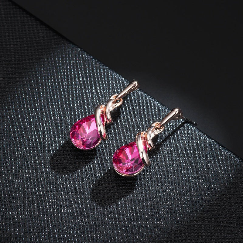 Rose Water Drop Pink Gem Ear Jewelry Set