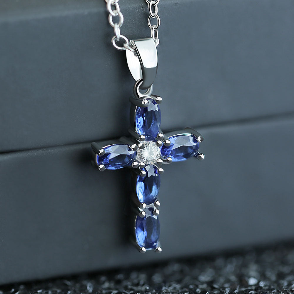 Simple Style Inlaid Blue Oval Zircon With Necklace