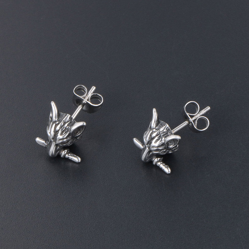 Women's & Men's Domineering Wolf Head Titanium Steel Ear Retro Stud Earrings