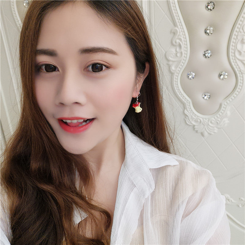 Cute Heart-shaped Soft Simulation Apple Personality Asymmetric Stud Earrings