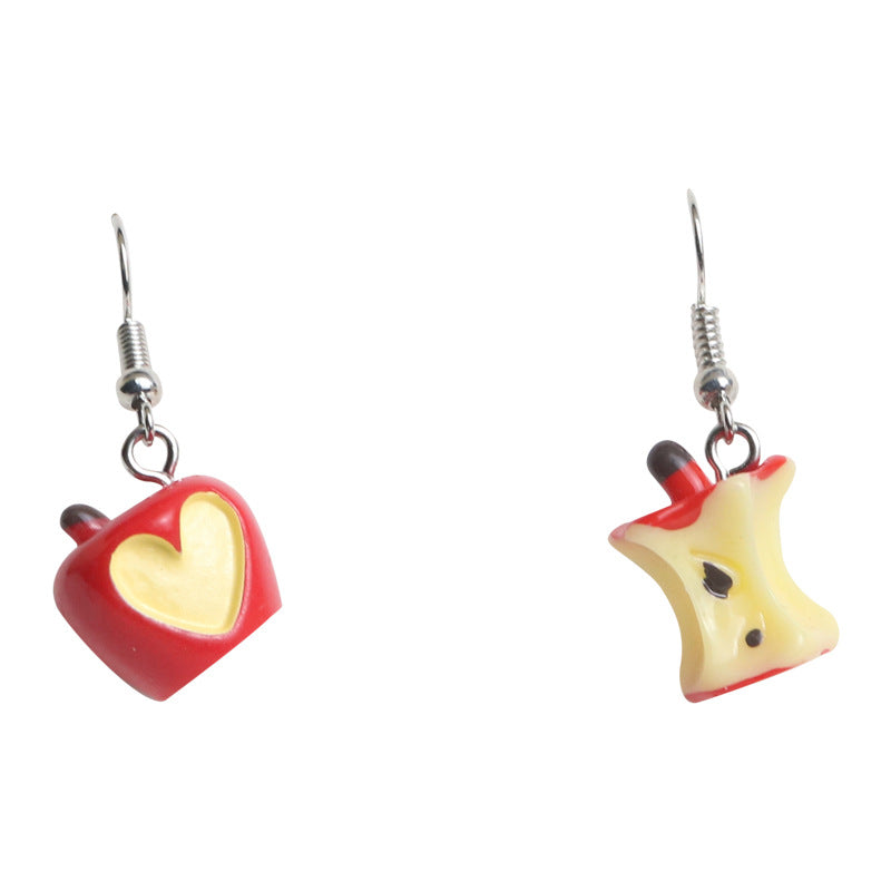 Cute Heart-shaped Soft Simulation Apple Personality Asymmetric Stud Earrings