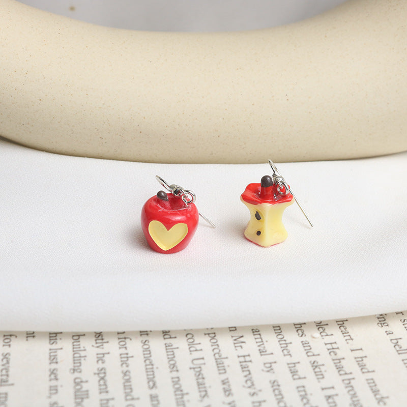 Cute Heart-shaped Soft Simulation Apple Personality Asymmetric Stud Earrings