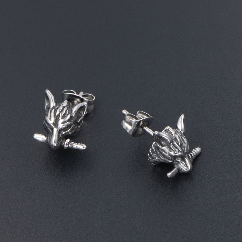 Women's & Men's Domineering Wolf Head Titanium Steel Ear Retro Stud Earrings