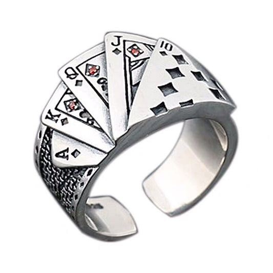 Men's Thai Sier Spade Flush Poker Tide Rings