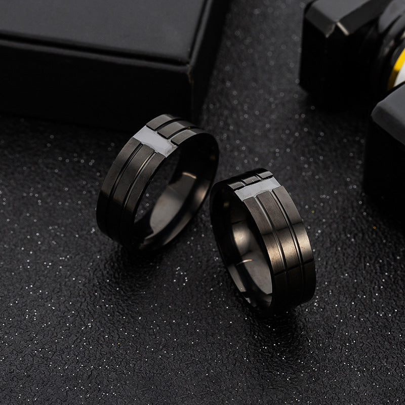 Men's Personalized Stainless Steel Black Zircon Trendy Rings