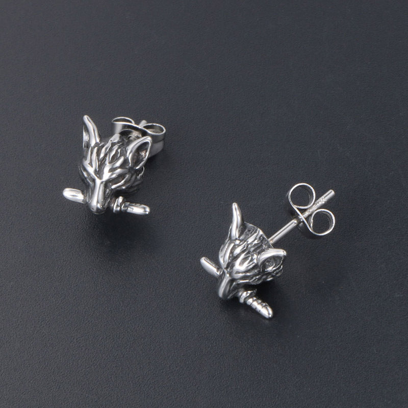 Women's & Men's Domineering Wolf Head Titanium Steel Ear Retro Stud Earrings