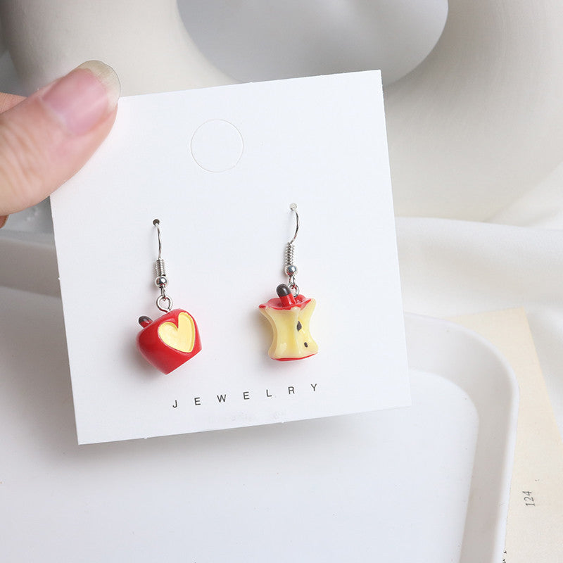 Cute Heart-shaped Soft Simulation Apple Personality Asymmetric Stud Earrings