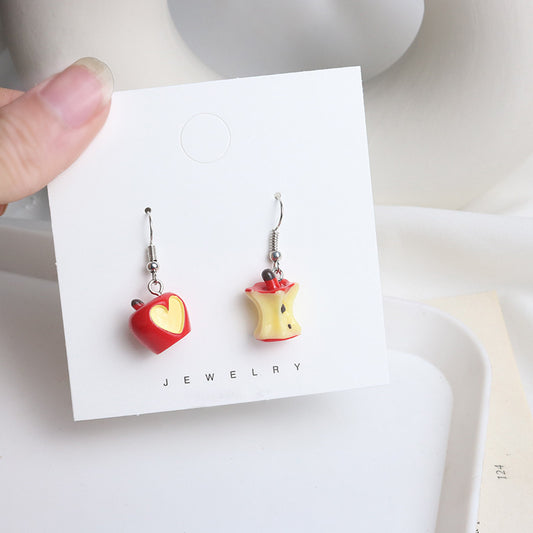 Cute Heart-shaped Soft Simulation Apple Personality Asymmetric Stud Earrings