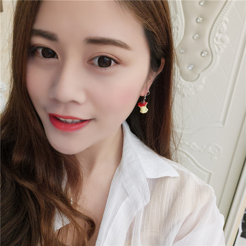 Cute Heart-shaped Soft Simulation Apple Personality Asymmetric Stud Earrings