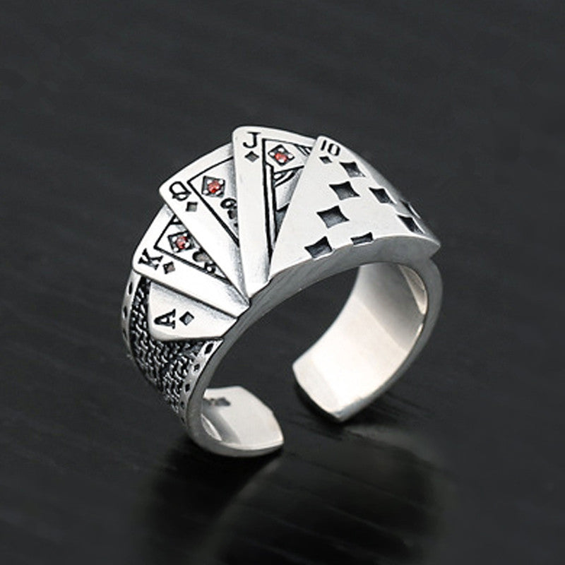 Women's & Men's Retro Poker Neutral Open Flush Gambler Ring