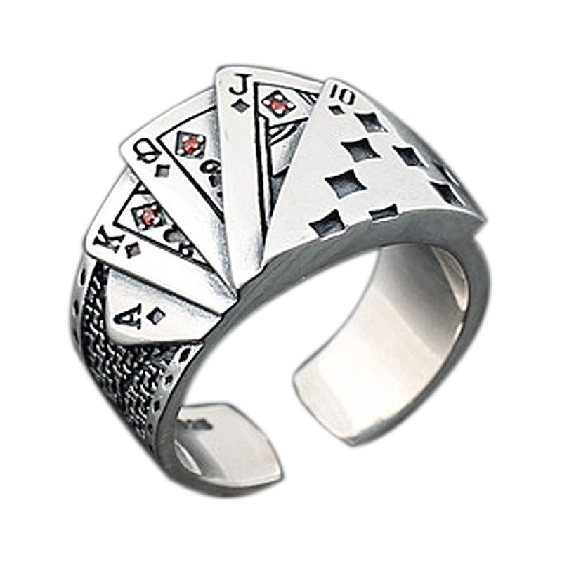 Women's & Men's Retro Poker Neutral Open Flush Gambler Ring