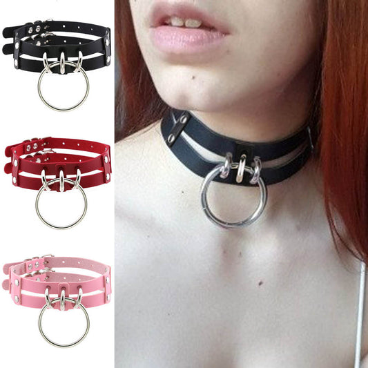 Leather O-shaped Round Punk Gothic Two-line Neck Collar