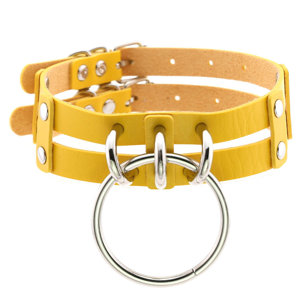 Leather O-shaped Round Punk Gothic Two-line Neck Collar