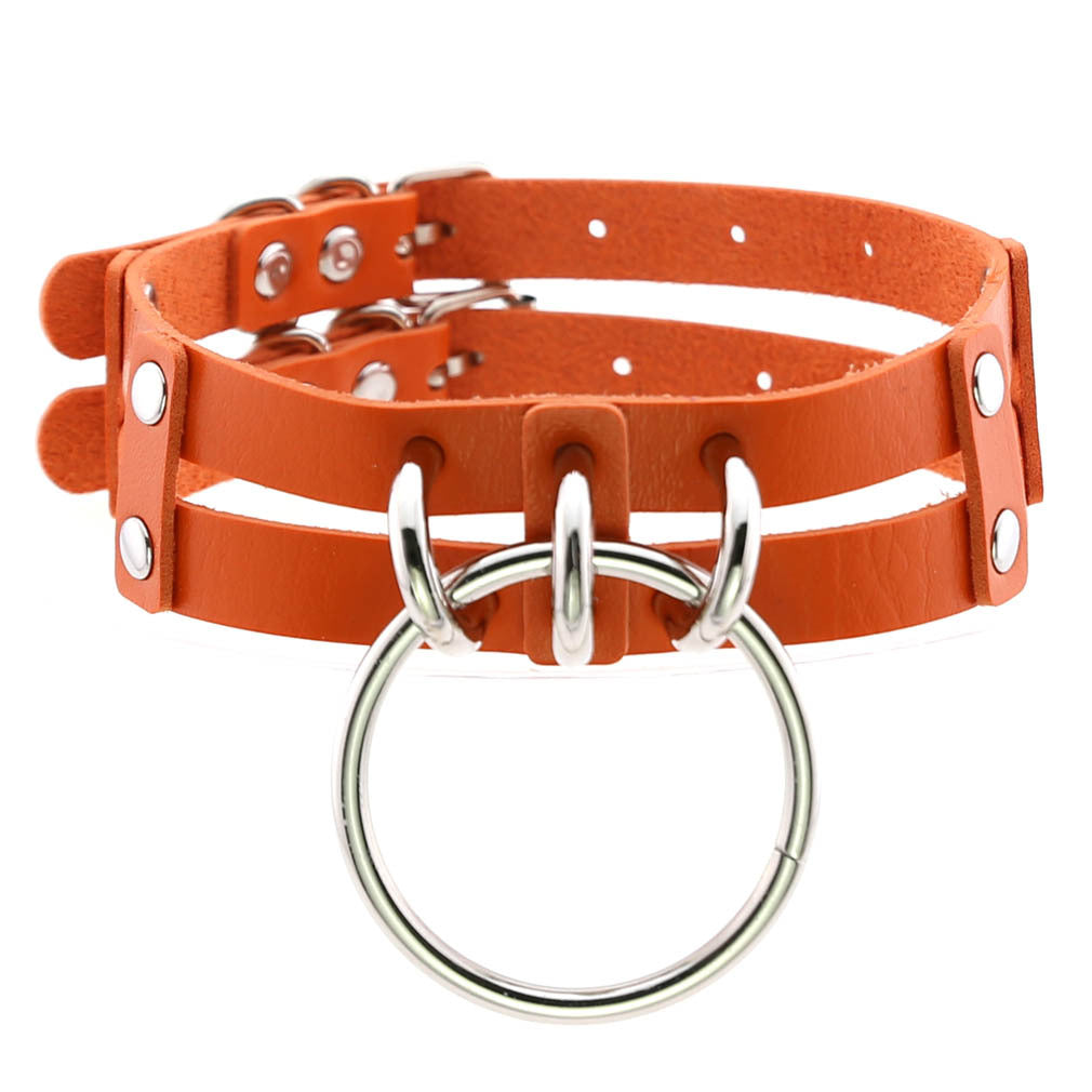 Leather O-shaped Round Punk Gothic Two-line Neck Collar