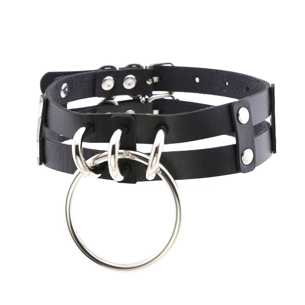 Leather O-shaped Round Punk Gothic Two-line Neck Collar