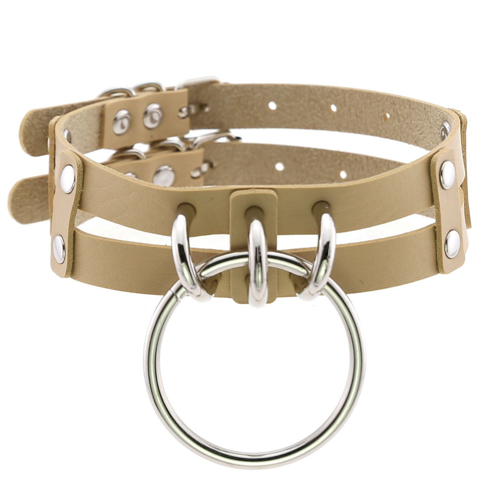 Leather O-shaped Round Punk Gothic Two-line Neck Collar